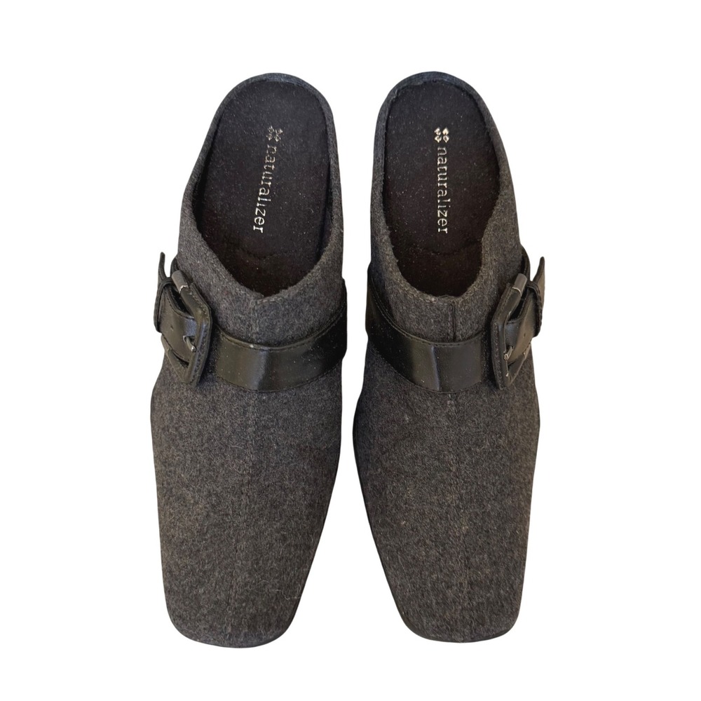 Naturalizer Women's Gray Wool Blend Buckle Mule Heels Size‎ 7.5 M